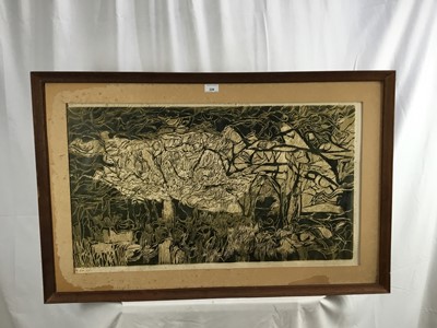 Lot 226 - John Addyman (1929-2006) signed linocut - Friday Wood, 1959, 48cm x 63cm, framed