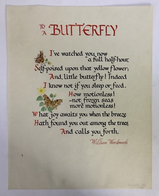 Lot 161 - English School, contemporary, mixed media on vellum, calligraphy - To a Butterfly, 38 x 29cm