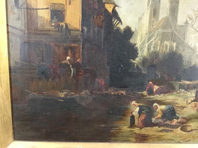 Lot 250 - Late 19th century oil on canvas - Continental Town, 54cm x 46cm, in gilt frame