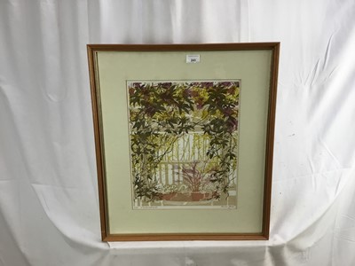 Lot 243 - Olwen Jones (b 1945) lino cut, Conservatory II, signed and numbered 2/50, 39 x 34cm, glazed frame