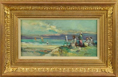 Lot 1239 - Michael D'Aquilar (1924-2011) oil on board - "L'artiste Au Fin Du Jour", signed, titled and signed verso, 20.5cm x 40.5cm, in gilt frame