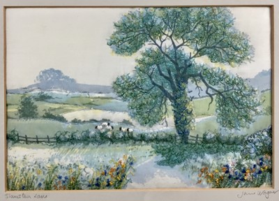 Lot 191 - Jane Wagner (contemporary) group of five embroidered landscapes, all signed and titled in glazed frames