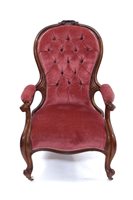 Lot 1393 - Victorian mahogany spoon back open armchair...