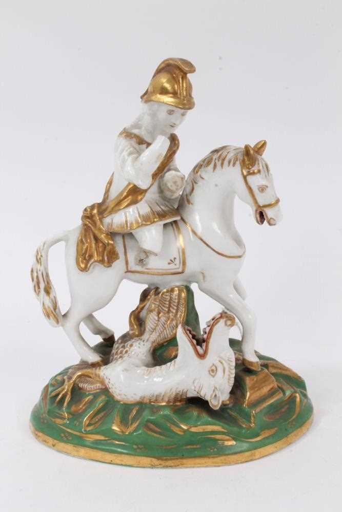 Lot 46 - An unusual Staffordshire porcelain group of George and the Dragon, circa 1840, perhaps Samuel Alcock
