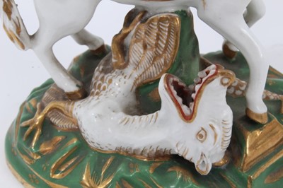Lot 46 - An unusual Staffordshire porcelain group of George and the Dragon, circa 1840, perhaps Samuel Alcock