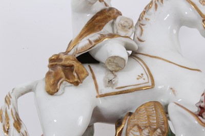 Lot 94 - An unusual Staffordshire porcelain group of George and the Dragon, circa 1840, perhaps Samuel Alcock