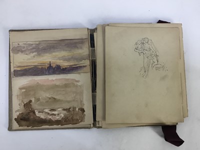 Lot 248 - Two small late Victorian albums containing drawings, watercolours and other works, various, 20 pages, average size 13cm x 17cm
