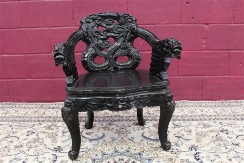 Lot 1394 - Antique Chinese carved hardwood throne chair,...