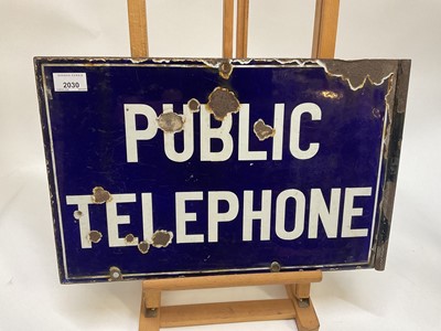 Lot 2030 - Vintage Public Telephone double sided enamel sign