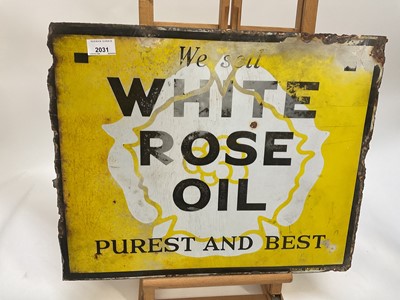 Lot 2031 - Vintage White Rose Oil double sided enamel sign