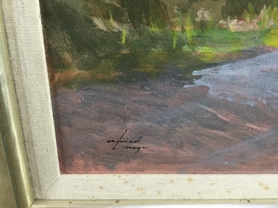 Lot 260 - Arvind Limaye, contemporary, three landscape oils, 31cm x 41cm, framed