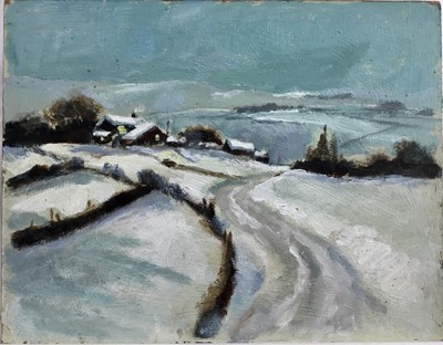 Lot 263 - Arvind Limaye, contemporary, seven oils and acrylics on board, landscapes including East Anglia and snow covered landscapes, largest 36cm x 46cm, smallest 20cm x 25cm (7)