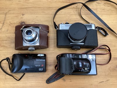 Lot 2378 - Collection of mixed cameras, together with two cased binoculars.