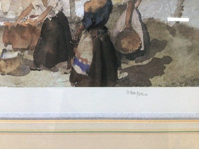 Lot 269 - William Russell Flint (1880-1969) limited edition colour print - figures beneath castle walls, 382/850, with blindstamp, 53cm x 69cm, in glazed frame