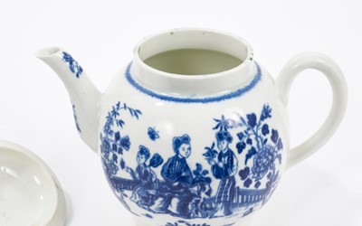 Lot 66 - A Worcester teapot and cover, printed in blue with the Three Ladies pattern, in Chinese style, circa 1775