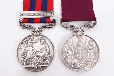 Lot 648 - Victorian medal pair comprising India General Service medal with Bhootan clasp named to 167 W Hewitt H'Ms 55th Regt and a Victorian Army Long Service and Good Conduct Medal