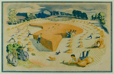 Lot 1134 - *John Northcote Nash (1893-1977) 1940s School Prints lithograph - "Harvesting", printed by The Baynard Press, in glazed frame, 48cm x 75cm