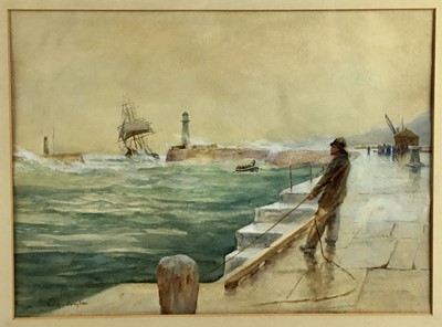 Lot 376 - English School, early 20th century, watercolour - 'Port after Stormy Seas', inscribed, 33cm x 43cm, in glazed frame