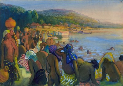 Lot 1210 - *Gerald Spencer Pryse (1882-1956) watercolour - Lokoja beach, 54cm x 77cm, titled verso, unframed