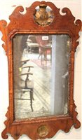 Lot 1406 - George II-style walnut fret carved wall mirror,...