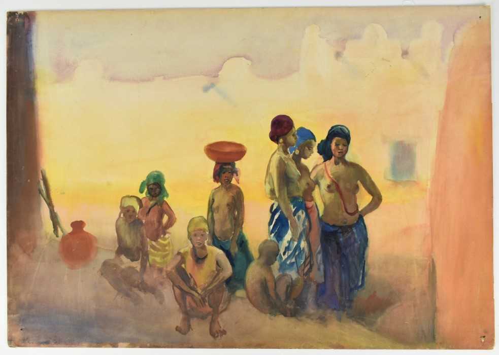Lot 1214 - *Gerald Spencer Pryse (1882-1956) watercolour - Street in Kano, 54cm x 77cm, titled verso, unframed