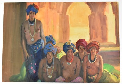 Lot 1216 - *Gerald Spencer Pryse (1882-1956) watercolour - Ladies at the Emir's house, 54cm x 77cm, titled verso, unframed
