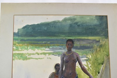 Lot 1217 - *Gerald Spencer Pryse (1882-1956) watercolour - Sheba canoe girls, 54cm x 38cm, titled verso, with mount