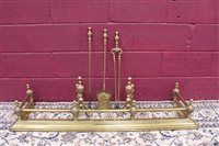 Lot 1408 - Victorian brass fireside set - comprising...