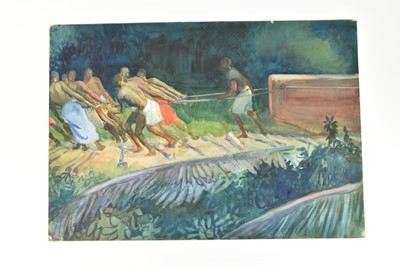 Lot 1219 - *Gerald Spencer Pryse (1882-1956) watercolour - Timber pullers, Oluwa river, 54cm x 77cm, titled verso, unframed