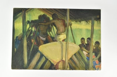 Lot 1222 - *Gerald Spencer Pryse (1882-1956) watercolour - The treading out of palm oil from banga, Aiyede, 54cm x 77cm, titled verso, unframed