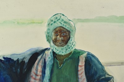 Lot 1223 - *Gerald Spencer Pryse (1882-1956) watercolour - Captain Sumah, Gongola, 54cm x 77cm, titled verso, unframed