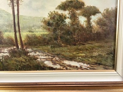 Lot 32 - Corrado Risi 20th Century oil on canvas - 'Campagne', signed and inscribed verso, 30cm x 60cm, in gilt frame