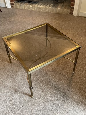 Lot 1258 - Contemporary gilt brass square coffee table with glass top