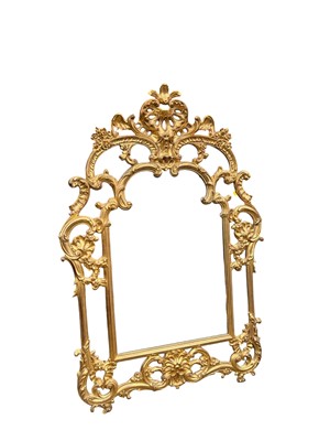 Lot 65 - French-style gilt wall mirror with carved and pierced scroll crestings and mirrored surround