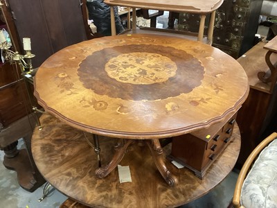 Lot 1261 - Antique Italian inlaid table with four carved scroll legs