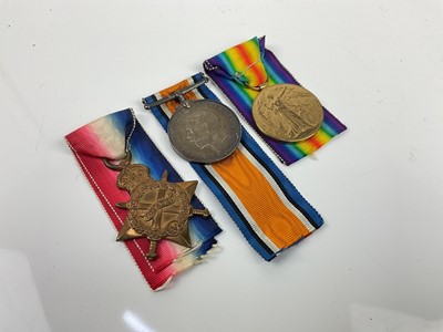 Lot 464 - First World War 1914-15 Star trio, comprising 1914 - 15 Star, War and Victory medals named to 3-27739 PTE. J. Hughes. Essex. R.