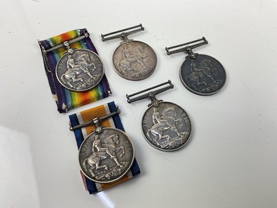 Lot 466 - Group of five First World War War medals named to Thomas C McKenzie, 16268 PTE. A. Martin. R. W. Kent. R., G - 3582 PTE. F. Hearn. R. Suss. R., 2611 PTE. J. W. Coward. R. Lanc. R. and 43102 PTE. G...