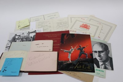 Lot 1444 - Autograph collection 1940s and later in albums, stars, musicians, M.P.s  and others, signed letters and programmes.  List includes Anna Neagle, Hermione Gingold, Bud Flanagan, Chesney Allan etc.   ...