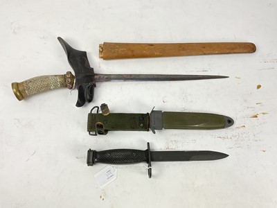 Lot 899 - 19th century Burmese Kris with watered blade in scabbard and American bayonet (2)