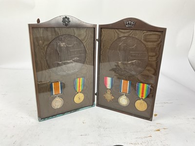 Lot 468 - First World War family medals and memorial plaques relating to the Allison family, comprising Memorial (Death) plaque named to James Allison and War and Victory medals named to 2. Lieut. J. Allison...