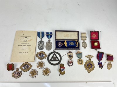 Lot 474 - Masonic Interest- collection of seven silver Masonic jewels, together with Order of Buffaloes medals, Primrose league badge and other jewels.