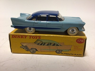 Lot 34 - Dinky Plymouth Plaza No 178 in two different colourways, Pink & Green and Light Blue and Dark Blue, in original boxes (2)