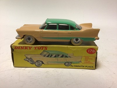 Lot 34 - Dinky Plymouth Plaza No 178 in two different colourways, Pink & Green and Light Blue and Dark Blue, in original boxes (2)
