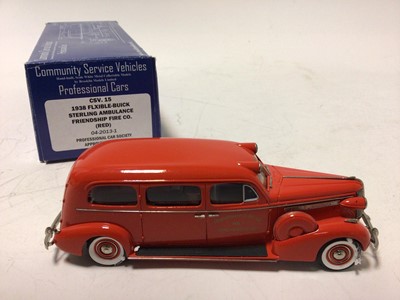 Lot 60 - Brooklin Models boxed selection BRK128 1952 Cunningham, BRK179 1955 Plymouth Belverdere, BRK181 1952 Cadillac, CSV15 Sterling Ambulance (4)
