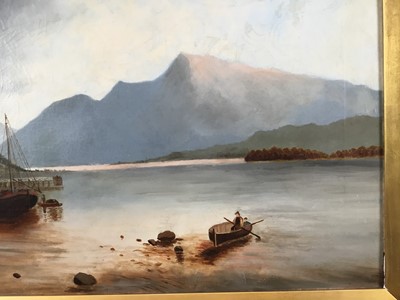 Lot 177 - English School, early 20th century, oil on canvas - extensive Lakeland view, initialed and dated 1918, 46cm x 77cm, in gilt frame