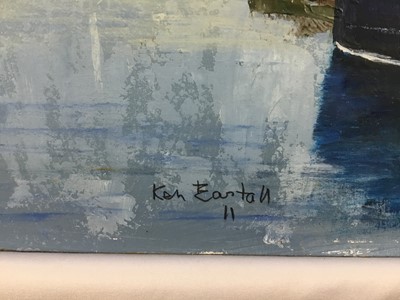 Lot 3 - Ken Eastall, contemporary, oil on board - Harbour View, signed and dated '11, 40cm square, unframed