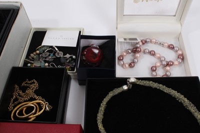Lot 804 - Group of vintage and later costume jewellery including empty Cartier box, Trifari gilt metal pendant necklace, Baccarat glass ring in box, beadwork scarf, other various bead necklaces and bijouterie