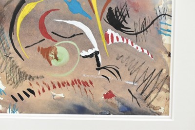 Lot 1141 - *Rowland Suddaby (1912-1972) watercolour and gouache - "Funfair Colours", studio number 01391 on reverse, 32.5cm x 49.5cm
