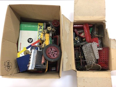 Lot 1918 - Selection of Meccano including gears, Outfit no.2 boxed, a constructed steam vehicle etc.