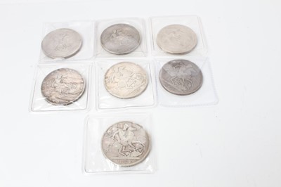 Lot 188 - G.B. - Mixed Georgian silver Crowns to include 1818 LIX x 2 Fair/Fine, 1820 LX x 2 G/AF, 1821 Secundo x 2 VG & 1822 Tertio (N.B. Edge bruises) otherwise VG (7 coins)